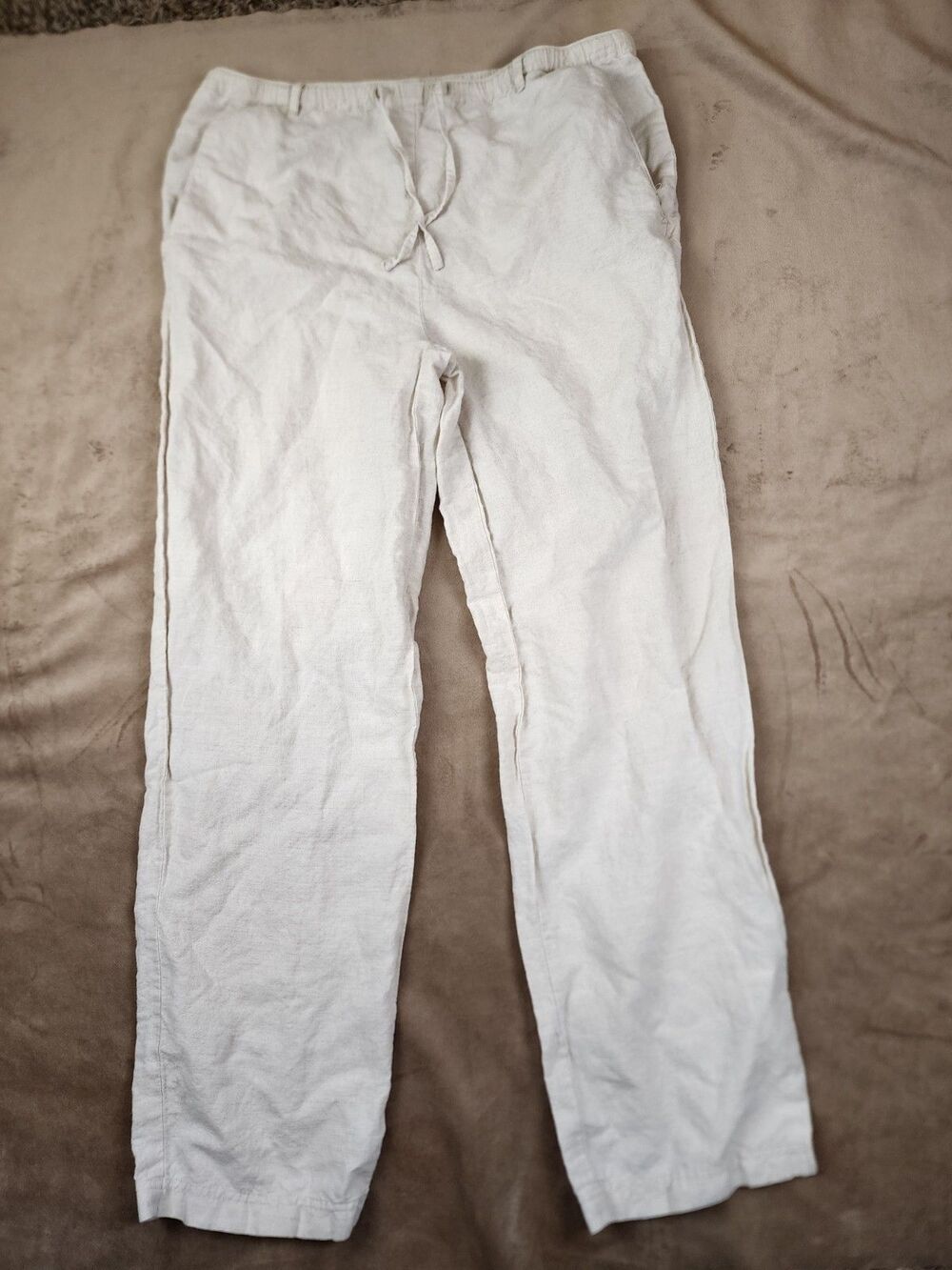 vintage Cherokee Women's Size S White Linen Cotton Drawstring Straight Leg Pants